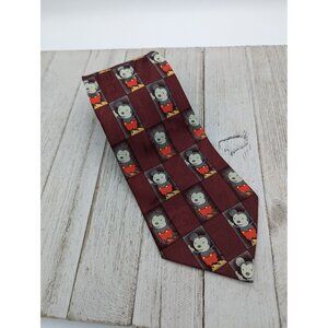 Mickey Unlimited Disney Micky Mouse Checked Maroon Red Character Necktie